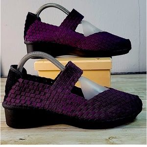 Bernie Mev Crown Woven Mary Jane Purple Plum Mid Low Wedge Shoes 40/10